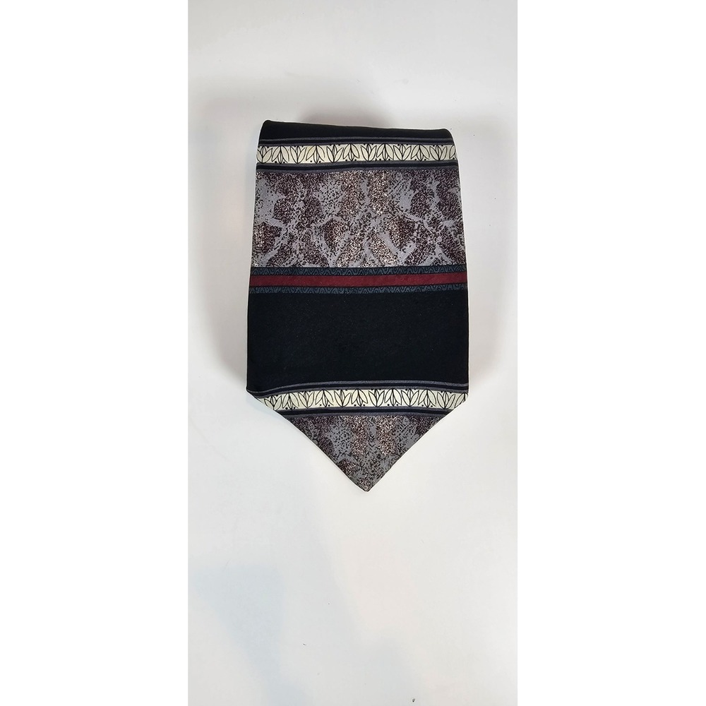 Vintage Carlo Battini Roma Silk Tie‎ Black Burgundy Stripe 90s Italy Handmade
